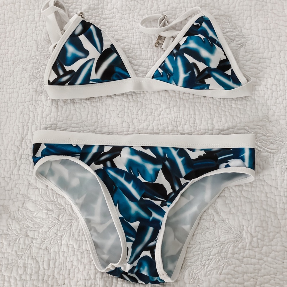Blue Palm Print Bikini